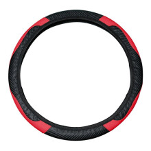 Universeller Autolenkradbezug 38 cm, PU-Leder, rutschfest, elastisch, kompatibel, glatt, schwarz/rot