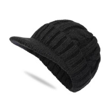 Thermoisolierte Skimütze mit Rippstrick und Fleecefutter, winddicht, ideal für Herren im Winter, perfekt für Pendler, Schwarz