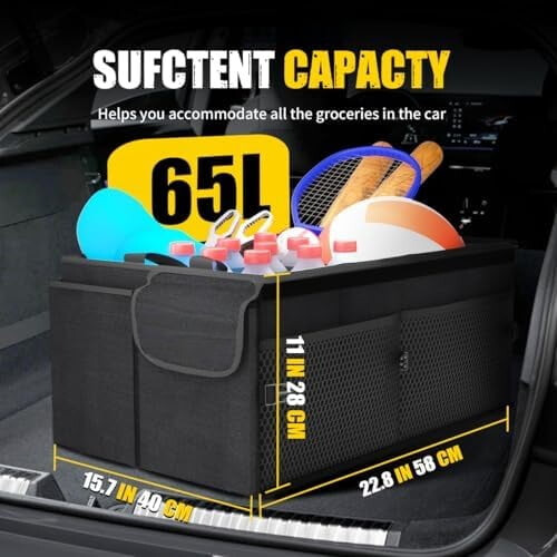 65L Collapsible Car Trunk Organizer with Lid – Black 1