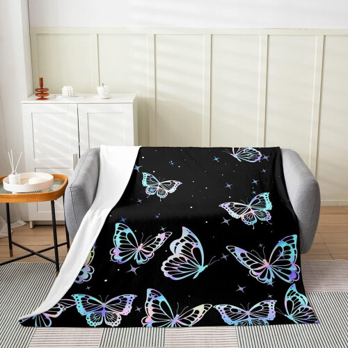 Κουβέρτα Butterfly40x50", Boho Παιδική Κουβέρτα, Πολύχρωμη Φανελένια Κουβέρτα Ombre με 1