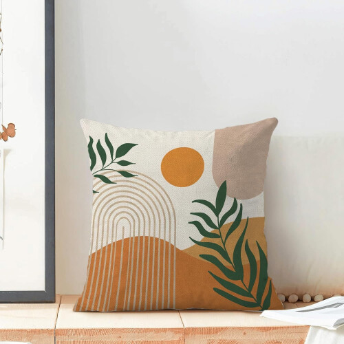 Μαξιλαροθήκες Boho 18x18, Σετ 2 τεμαχίων, Λινές Μαξιλαροθήκες, Αφηρημένη Τέχνη 2