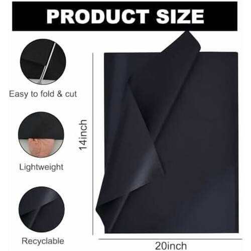 100 folhas de papel de seda preto, 35,5 x 50,8 cm (14 x 20 polegadas), ideal para embrulhar presentes, artesanato, festas e flores – compatível 1