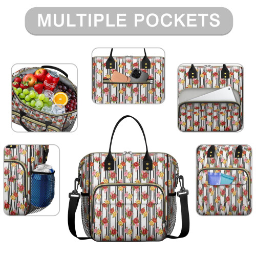Μονωμένη τσάντα φαγητού με floral print για γυναίκες – Αδιάβροχη, μεγάλης 1
