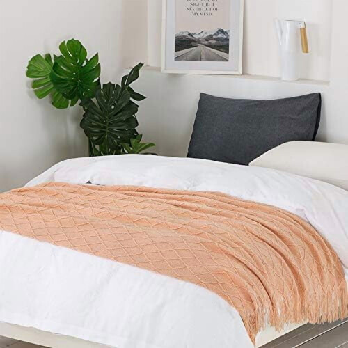 Orange Throw Blanket 60x80 Inches Throw Textured Solid Soft Sofa Throw Couch Knitted Decorative Blanket 2