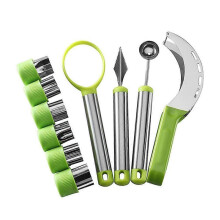 10-teiliges Obstplatten-Werkzeugset: 1x Wassermelonenschneider, 1x Fruchtpüree-Ausstecher, 1x Kugelausstecher, 1x Tranchiermesser, 6x Nudelf