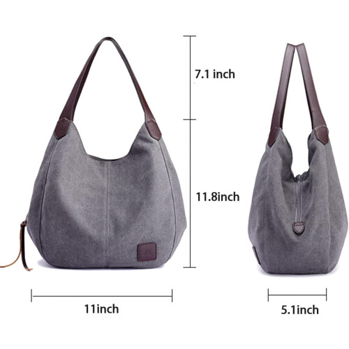 Dam Canvas Hobo Purse Multi Pocket Handväskor Axelväskor Totes Väskor 1
