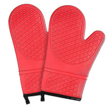 Silikon-Ofenhandschuhe, Ofenhandschuh, rutschfeste Ofenhandschuhe mit gestepptem Futter (rot)