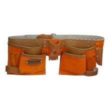 Doppelte Werkzeugrolle aus Wildleder und Leder, 10 Taschenhalter, verstellbare Gürtelschnalle