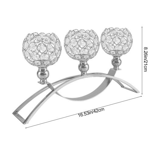 Gold-Plated Iron 3-Arm Crystal Candlestick 2