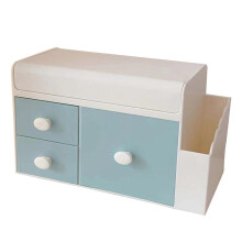 Caja de almacenamiento decorativa de escritorio azul lago con cajón para artículos de cuidado de la piel y artículos pequeños