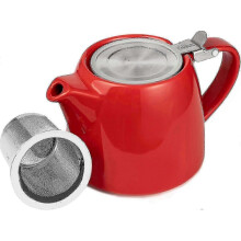 Rote Keramik-Teekanne für losen Tee mit Teesieb und Deckel, 550 ml / 18,6 oz für 1 oder 2 Personen