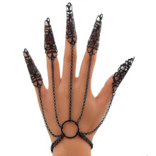 Punk-Fingerringe, Armbänder, Krallenringe für die Fingerspitzen, Strass-Handketten, Bauchtanz-Handketten-Schmuck