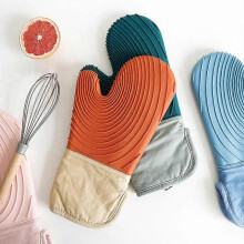 Paar hitzebeständige Ofenhandschuhe, Silikon-Ofenhandschuhe, rutschfeste Baumwoll-Ofenhandschuhe, isolierte Ofenhandschuhe für Küche, Pizza,