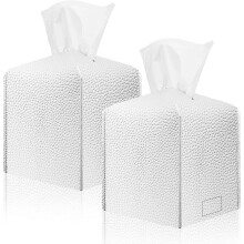 Moderne quadratische Kosmetiktuchbox aus PU-Leder für Tisch, Nachttisch, Badezimmer, Auto und Büro – 2er-Pack, Weiß