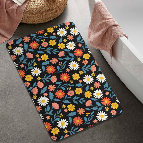 Χαλί μπάνιου Pioneer Flower Floral, αντιολισθητικό χαλάκι μικροϊνών με επένδυση από 1