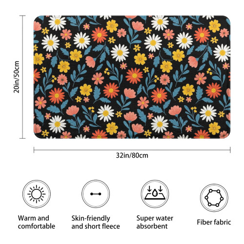 Χαλί μπάνιου Pioneer Flower Floral, αντιολισθητικό χαλάκι μικροϊνών με επένδυση από 2