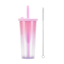 Strohhalmbecher, Milchteebecher, 700 ml, transparent, Farbverlauf Rosa
