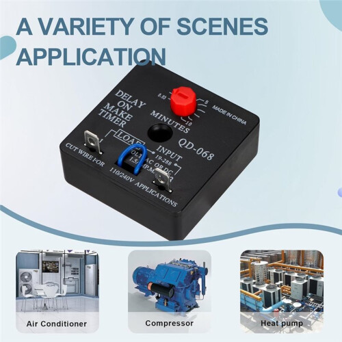 2Pcs Delay  Make Timer, QD-068, 0.03 to 10 Min, Adjustable Delay, 19-288 VAC or 2