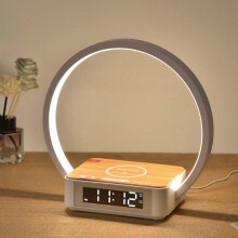LED-Nachttischlampe mit Ladefunktion, Wecklicht, Alarmfunktion, Touch-Steuerung, dimmbar, 5-W-Tischlampe mit kabellosem Ladegerät fürs Bett