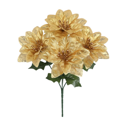 Χρυσή τεχνητή ανθοδέσμη Poinsettia 12 ιντσών εορταστική διακόσμηση 1