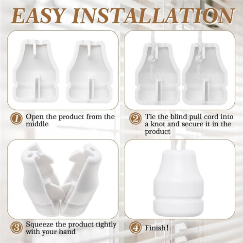10 Pack Blind Pull Cord Knobs-Anti-Strangulation Breakaway Design (Bell Shape, 4-Hole) Plastic Tabs, Install Fits Blinds 2