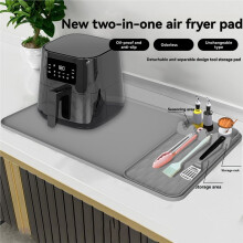 Silicone Mat for Countertop, Air Fryer Mat with Cookware Holder, Kitchen Countertop Protector Gray