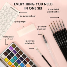 Coffret de 50 Aquarelles avec Pinceaux de Qualité Supérieure, Trousse de  Pratique, Matériel D'Art pour Débutants et Amateurs