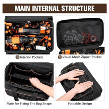 17''Large Capacity Tool Bag 20 Pockets Portable Tool Kit with Shoulder Strap Wide Mouth Tool Bag for Electrician