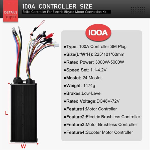 High Power Lithium Battery Modified Electric Scooter Accessories 48V-72V 100A Sine Wave Three-Mode Controller 2