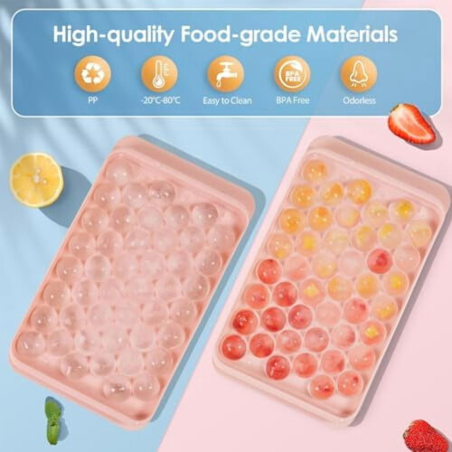 Round Ice Cube Tray with Lid & Bin – 2-Pack Pink 1