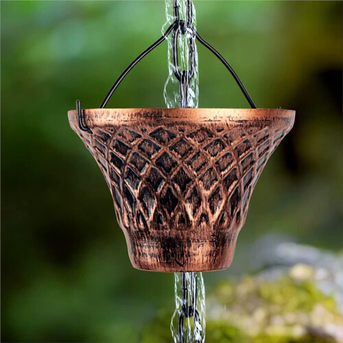 Rain Chains for Gutters Outside,Copper Rain Catcher Chain with Cups Decorative Replacement for Downspout 2