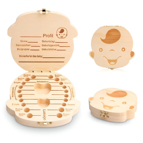 Baby-Erinnerungsbox aus Holz mit Fächern 1