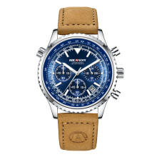 (Silver shell, blue surface) Multifunctional men's watch with business belt, water-resistant, luminous, and calendar function watch
