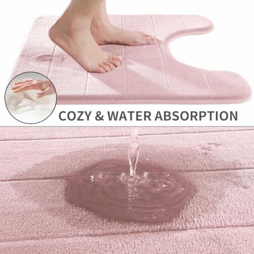 U-förmige Badematte aus Memory-Schaum, 61 x 61 cm, Rosa 2
