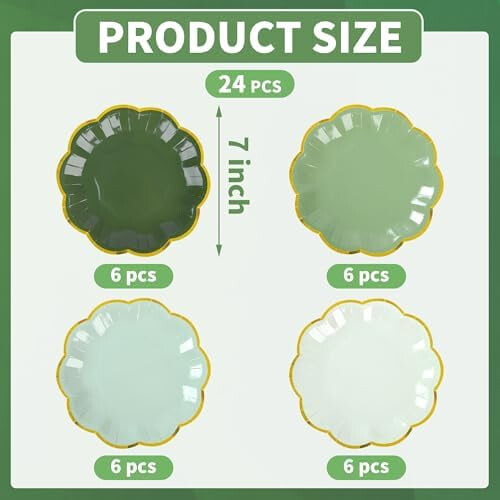 Sage Green Gradient 7" Gold Foil Scalloped Plates (24) 1