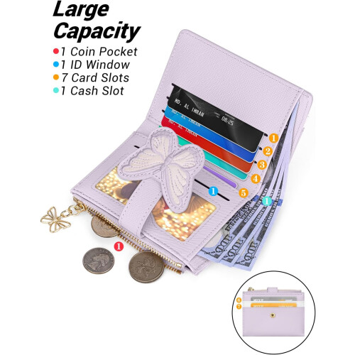 Γυναικείο Πορτοφόλι RFID Butterfly Slim PU Δερμάτινο Δίπτυχο με Θήκη για Κέρματα και 1