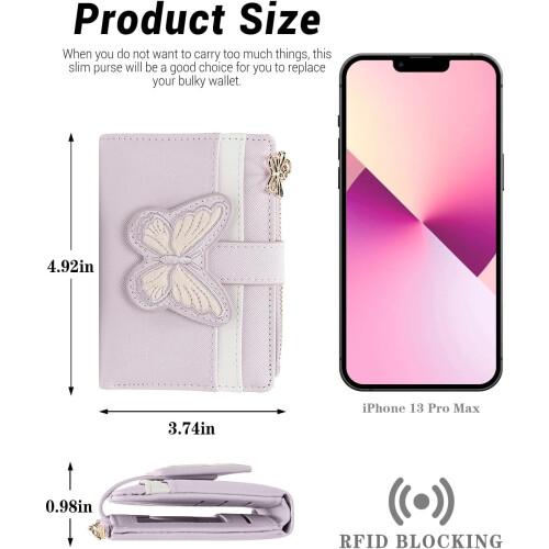 Γυναικείο Πορτοφόλι RFID Butterfly Slim PU Δερμάτινο Δίπτυχο με Θήκη για Κέρματα και 2