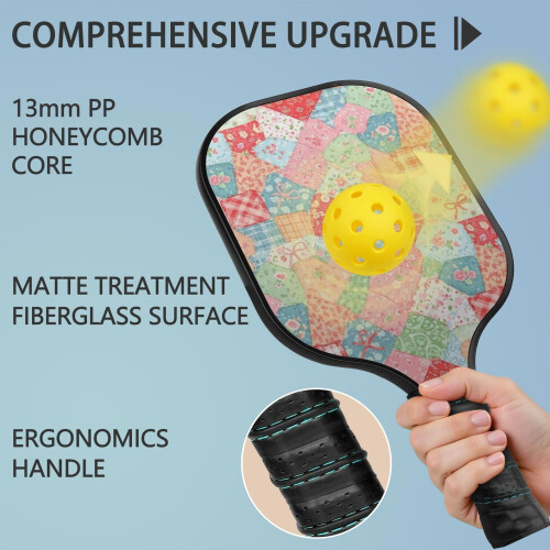 Σετ κουπιών Pickleball από fiberglass με λουλούδια και 2 μπάλες και τσάντα – Συμβατό με 1