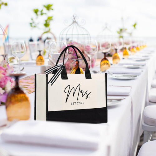 Τσάντα Tote από καμβά Mrs – Δώρο για νύφη για Bridal Shower, γάμο, αρραβώνα και πάρτι Bachelorette 2