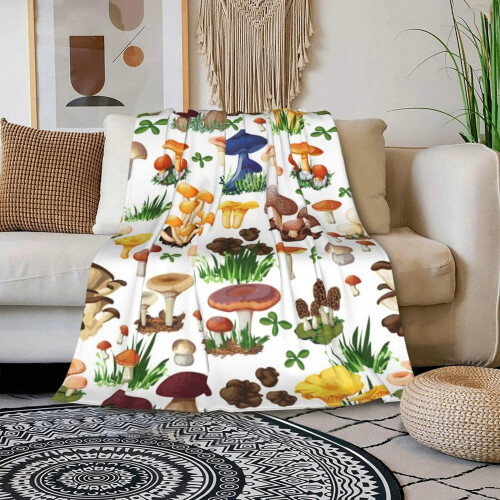 Manta de cogumelos super macia com estampa de floresta, 127 x 152 cm (50 x 60 polegadas) 2