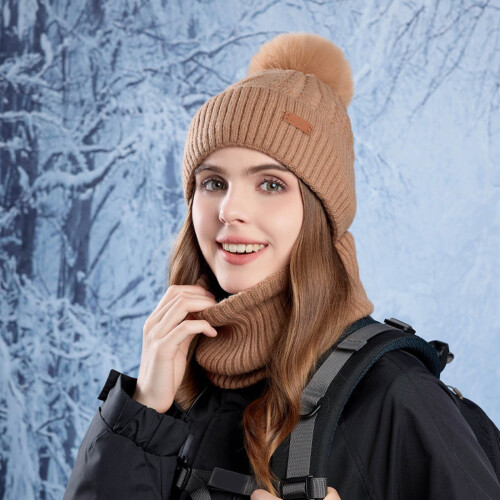 Σετ Κασκόλ και Γαντιών για Γυναικεία Καπέλα Beanie Ζεστά Χειμερινά Γάντι Πλέξιμο 1