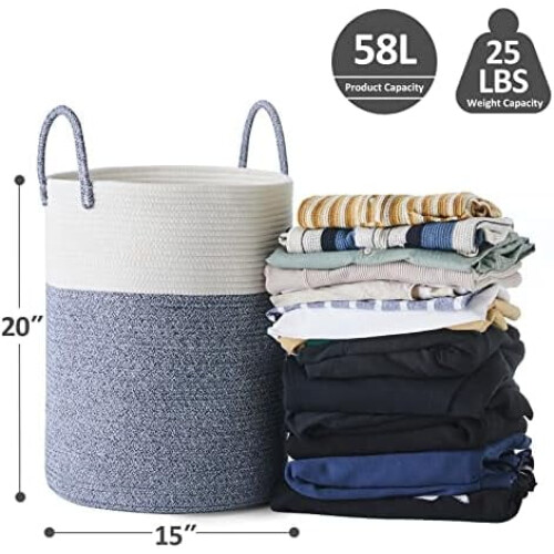 Cotton Rope Laundry Hamper 58L Blue 1