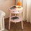 Pink bedside table with drawer and shelf, compact 3