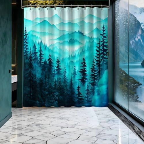 Forest Pine Tree Shower Curtain, Waterproof Polyester, 70" 2