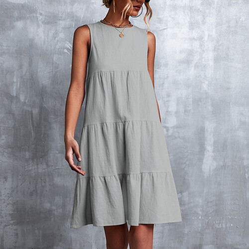 Robe d'été QLEICOM, grande taille, robe décontractée, robe de plage ample sans manches à col rond, couleur grise XL. 1