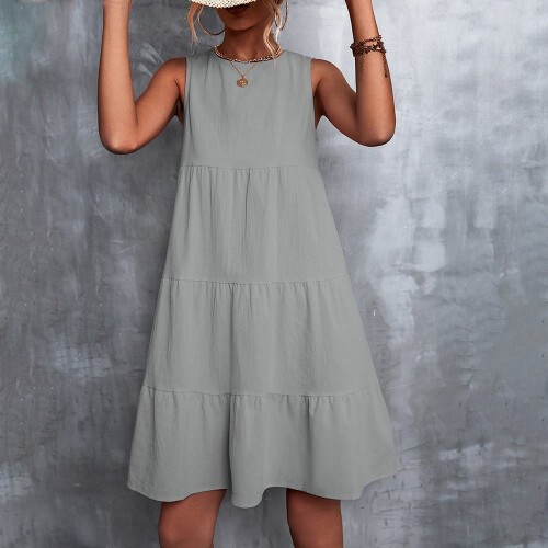 Robe d'été QLEICOM, grande taille, robe décontractée, robe de plage ample sans manches à col rond, couleur grise XL. 2