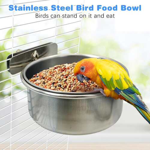 Stainless Steel Bird Cage Feeding Cup with Clamp – 2 Pack 2