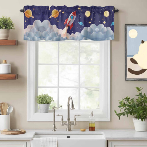 Rocket Space Planet Valance 54x18in Rod Pocket 1