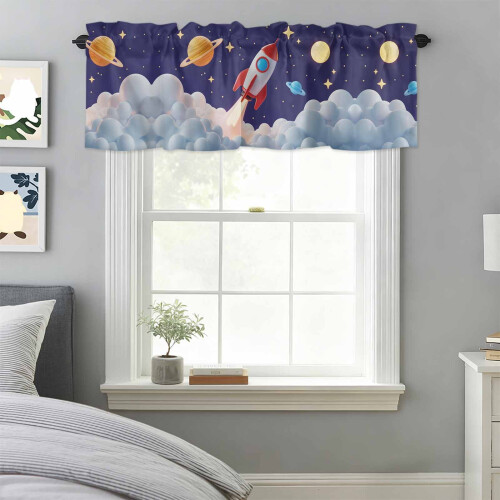 Rocket Space Planet Valance 54x18in Rod Pocket 2