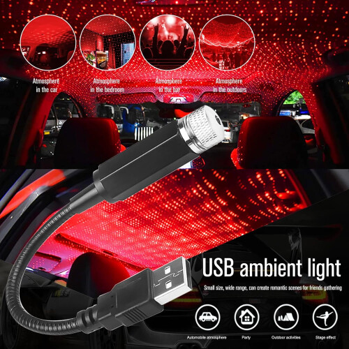 Φως νυκτός USB Star, ρυθμιζόμενο φως οροφής αυτοκινήτου κόκκινο χρώμα, φορητά 1